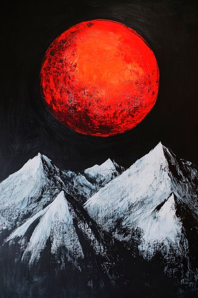 Red moon over mountain peaks by Poster Art Shop