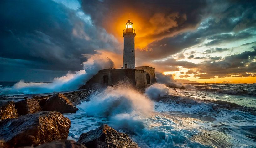 Storm on the coast by Kees van den Burg