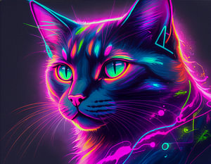 Abstraktes Neon-Katzenporträt – Farbenfrohes Katzen-Kunstwerk mit leuchtenden Neonfarben