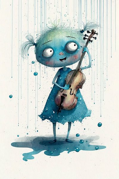 Die Blaue Träumerin - Verträumt beim Musizieren von Erich Krätschmer