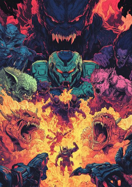 "Epic Inferno Full of Terrifying Creatures" by fredi arlangga