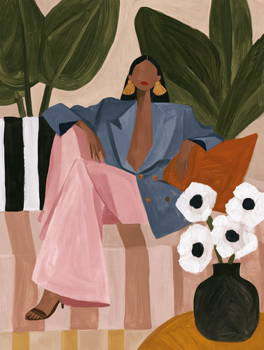 Stilvolle Frau in Blau und Rosa | Modernes Frauenporträt
