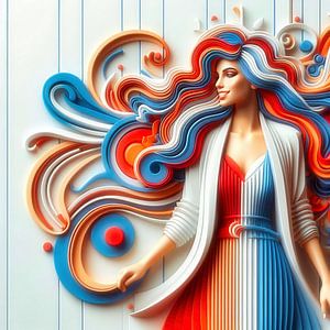 Frau in rot weiß blau orange 3D Stil