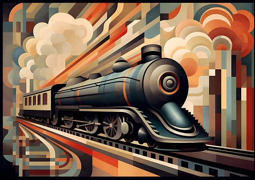 Steam train Art Deco style abstract