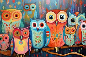 Painting Colourful Owls by ARTEO Paintings