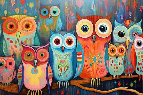 Schilderij Kleurrijke Uilen