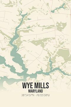 Vintage landkaart van Wye Mills (Maryland), USA. van MijnStadsPoster