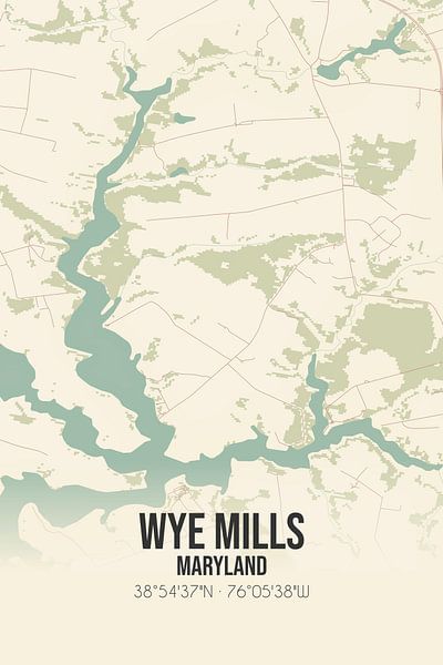 Vintage map of Wye Mills (Maryland), USA. by Prints of Place