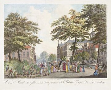 Gezicht op de bloemenmarkt en gedeelte van Koninklijk Paleis te Amsterdam, naar Cornelis de Kruyff,  van Atelier Liesjes
