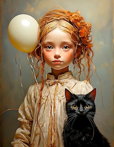 Meisje met haar zwarte kat...
