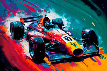 Impressionistisch schilderij met raceauto. Deel 3 van Maarten Knops