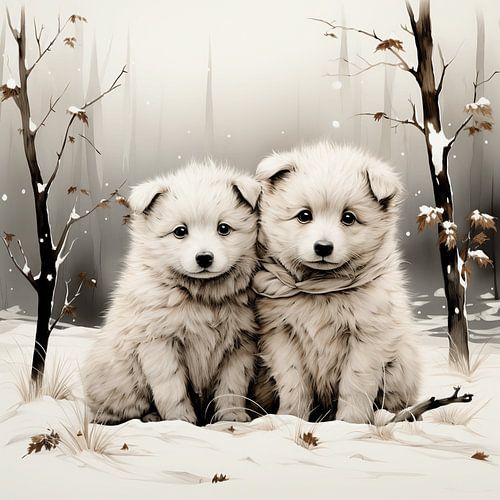 Winter adventures with Pyrenean Mountain Dog puppies
