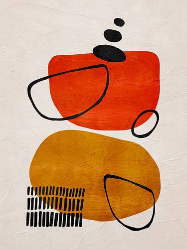 Organic geometric abstract art - orange and yellow tones