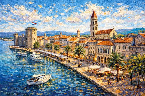 Trogir in Kroatië, een impressionistisch schilderij.