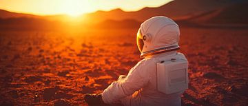 Astronaut bij zonsondergang op Mars van Poster Art Shop