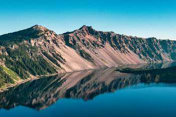Crater lake with perfect still water