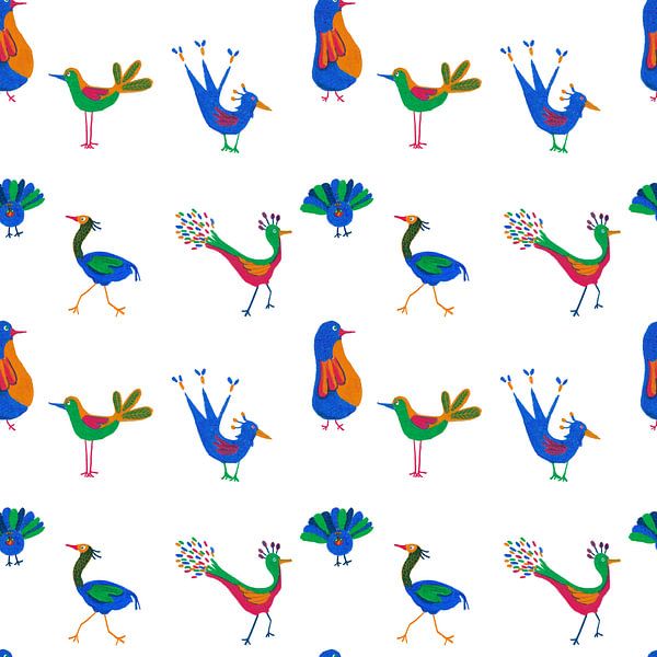 Doorlopend patroon met vrolijke vogels van Ivonne Wierink