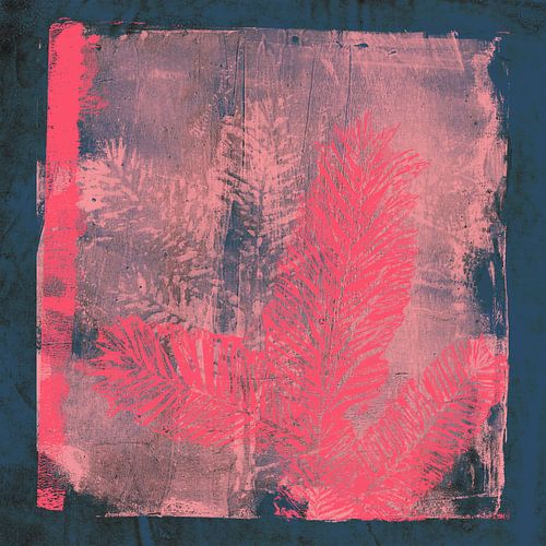 Kerstmis in neonkleuren. Moderne botanische kunst in roze en donkerblauw