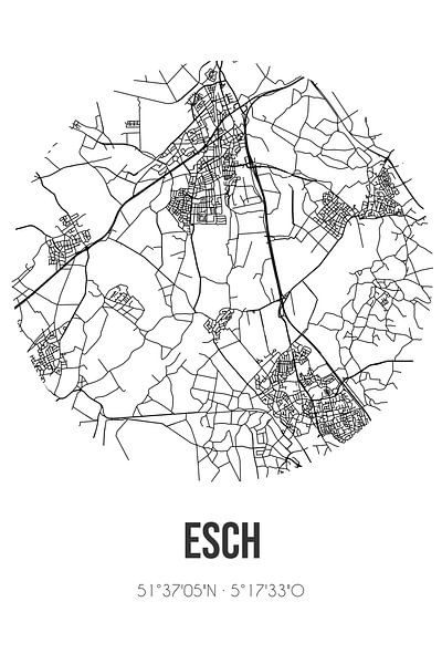 Esch (Noord-Brabant) | Landkaart | Zwart-wit van Stad & Wand