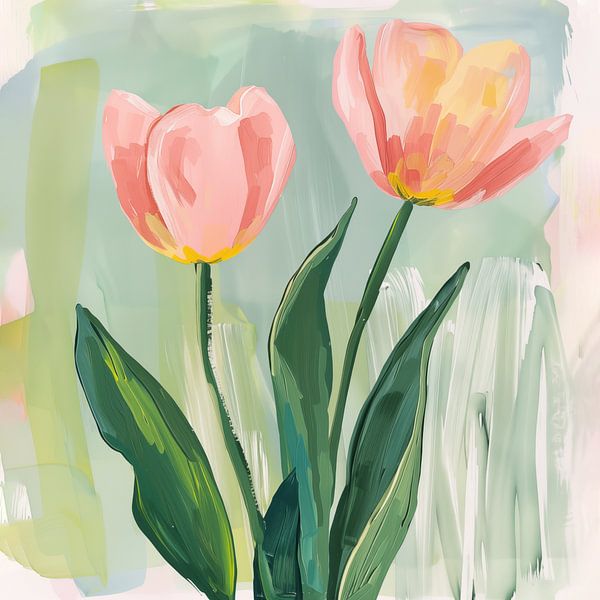 Abstrakte Tulpen grün handgezeichnet von TheXclusive Art