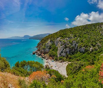 Het uitzichtpunt over het strand van Cala Fuilli, Cala Gonone, Sardinia, Italië van Rene van der Meer