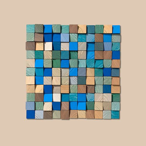 Minimalist abstract of wooden cubes on beige