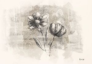 Ländliche Blumenmalerei - warme Kohlezeichnung mit natürlichen Texturen