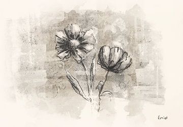 Ländliche Blumenmalerei - warme Kohlezeichnung mit natürlichen Texturen