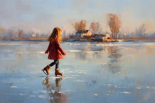 Wintertafereeltje | Meisje schaatst op natuurijs
