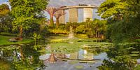 Uitzicht vanuit de Gardens by the Bay naar het Marina Bay Sands Hotel, Singapore