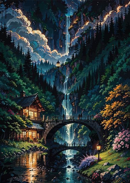 Belle chute d'eau dans la nuit par PublicArt77