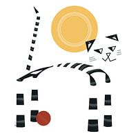 De gestreepte kat met bal - zwartwit illustratie
