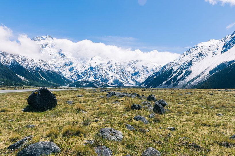 De bergen bij Mount Cook in Nieuw-Zeeland van Linda Schouw