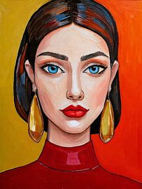 portrait in yellow and red by Ingrid van der Meer