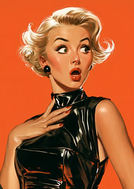 Retro pin-up in zwart op oranje van Steinfox Art