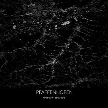 Black and white map of Pfaffenhofen, Bayern, Germany. by Rezona