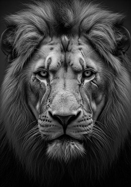 Grayscale Portrait of a Lion Face by Markus Gann