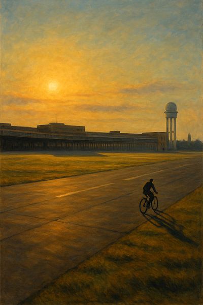Champ Tempelhofer Crépuscule : Cycliste contre le coucher du soleil par Travel Shop