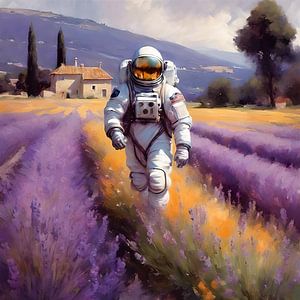 Astronaute dans un champ de lavande sur Gert-Jan Siesling