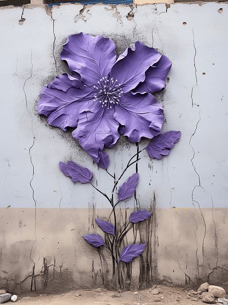 Street art purple flower 3D effect wall art contrast by gm_designs