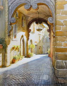 Sous des arches en bois