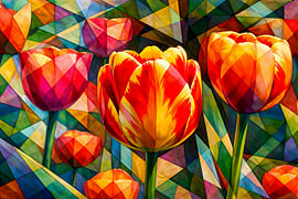 Farbenfrohe Tulpen – abstrakt von Linda de Klein
