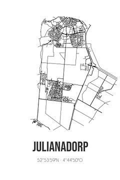 Julianadorp (Noord-Holland) | Carte | Noir et blanc sur Rezona