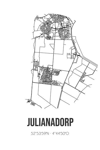 Julianadorp (Noord-Holland) | Map | Black and White by Prints of Place