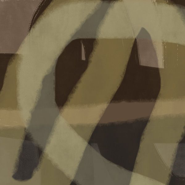 Modern abstract minimalist art. Shapes and lines in green and brown by Dina Dankers