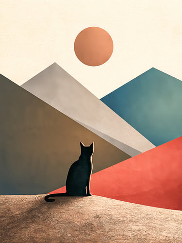 A dreamy cat gazing at the full moon