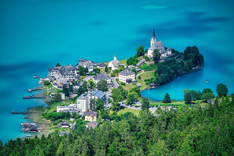 Vue des églises de Maria Woerth sur le lac Woertherseein Aus par Andreas Völkel