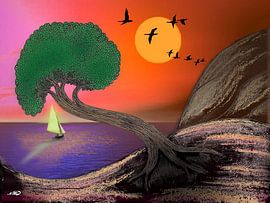 The leaning tree by the sea by Norbert Hergl