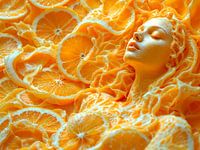Portrait of woman amid oranges