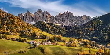 Alpenpanorama Dolomieten in zonnig herfstlicht van Voss Fine Art Fotografie